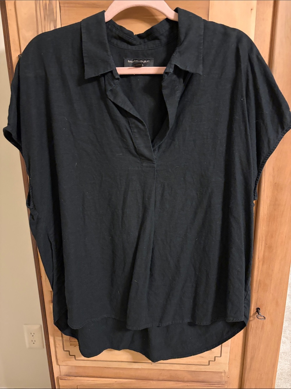Banana Republic Black Relaxed Split-Neck Short Sleeve Tunic